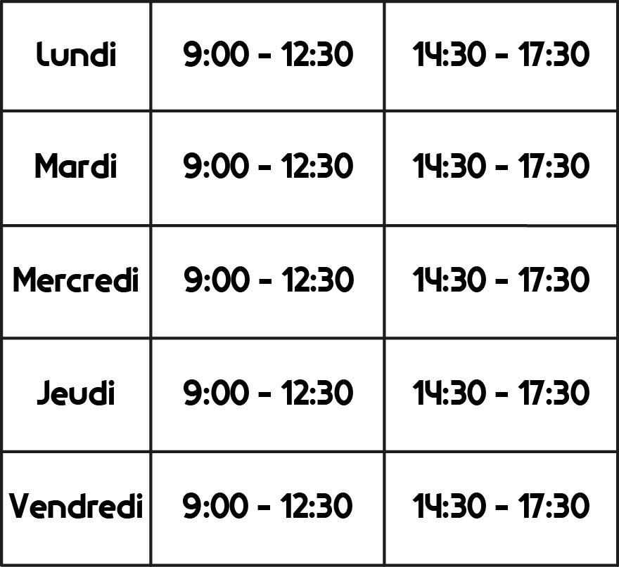 horaires d'ouverture du magasin Grenoble Informatique : ouverture du lundi au vendredi, le matin de 9h30 à 12h30, et l'après-midi de 14h30 à 17h30